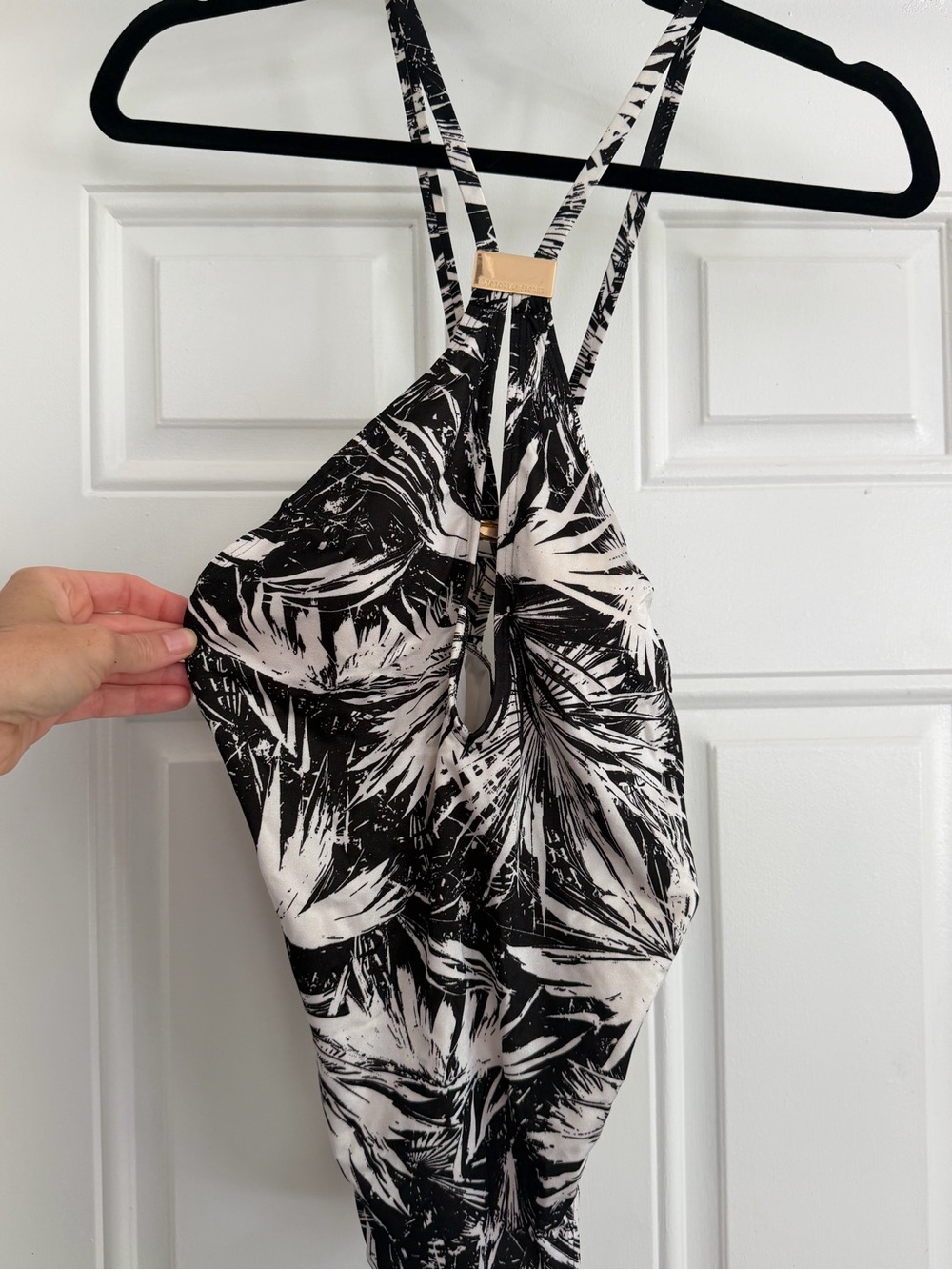 Victoria's Secret Black and White Palm-Print One-Piece
